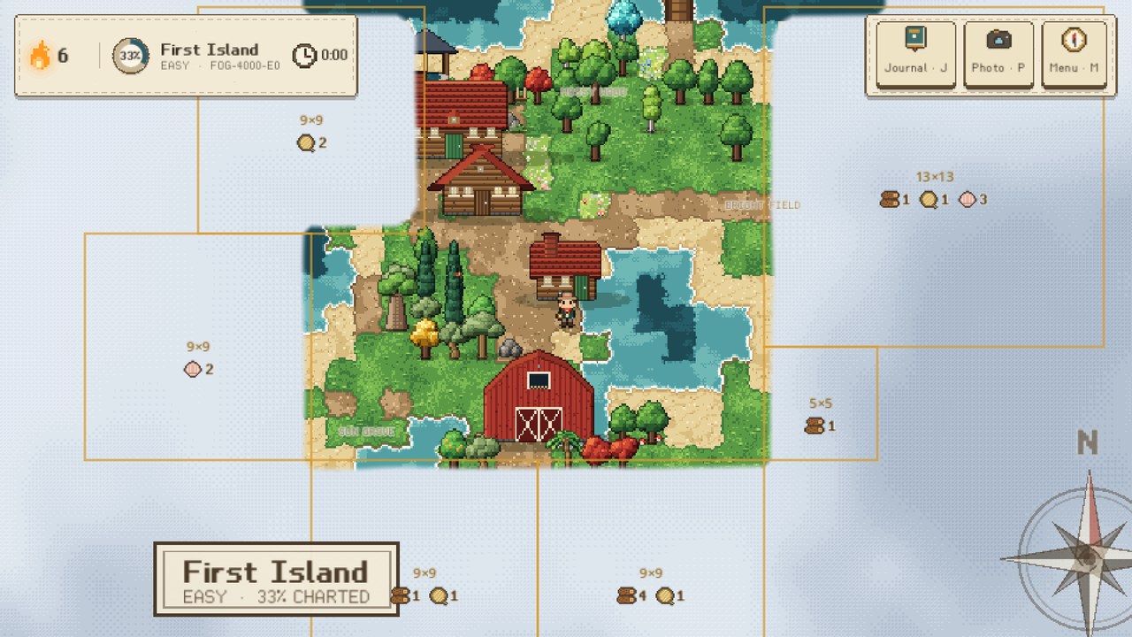 A half-charted island with fog around it