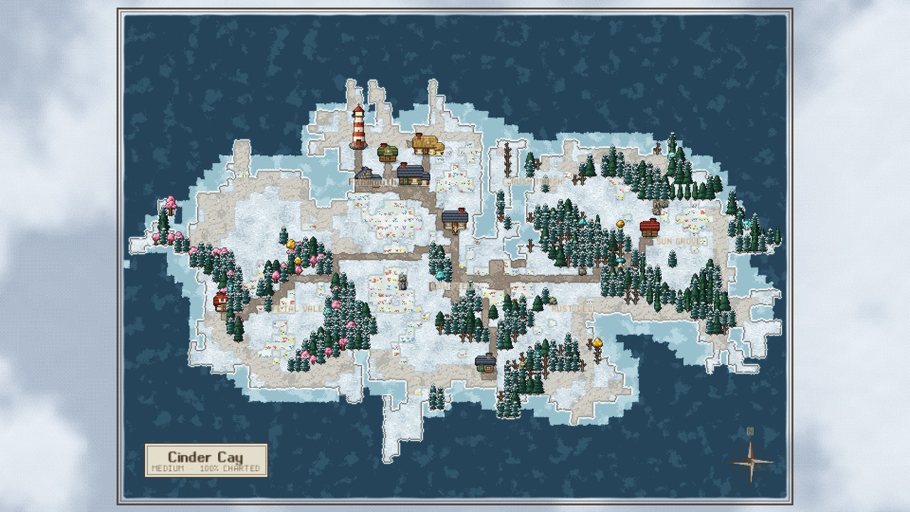 A charted snowy frost island